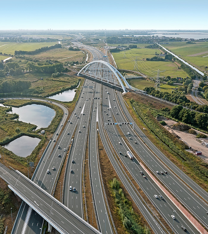 Aerial from junction Muiderberg with the A1 in the Netherlands