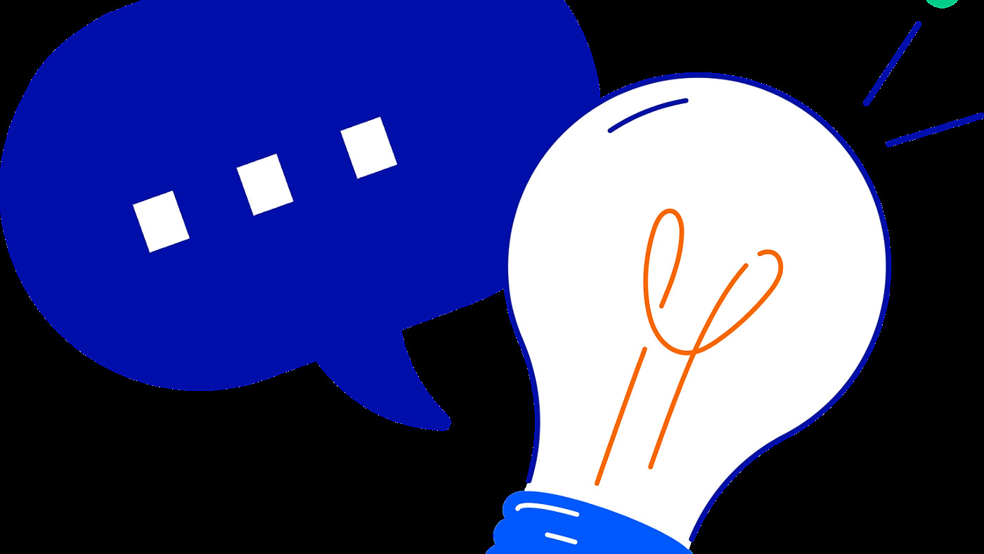 Praatwolk, gesprek, overleg, bespreken, praten, sparren, brainstom, brainstormen, idee, lampje, innovatie, nieuw, ontwikkeling