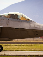 MELBOURNE, AUSTRALIA - MARCH 29: A Lockheed F-22 Raptor performs at Avalon Airport on March 29, 2025 in Melbourne, Australia.